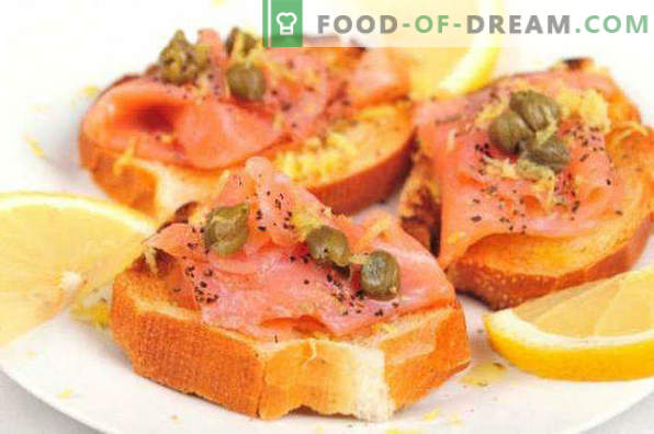 20 видови сендвичи за одмор маса, рецепти со слики, со црвена риба, харинга, кавијар, топла, канапи