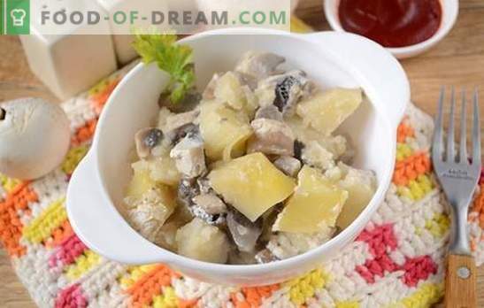 Компири со печурки во рерна со кисела павлака - ароматично и хранливо сад. Авторски чекор по чекор фото рецепт на печени компири со печурки