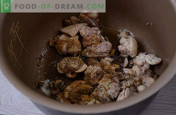 Задушено пилешко со печурки: ние подготвуваме мирисни бутови за одмор и секој ден. Авторски чекор по чекор фото-рецепт за готвење пилешко со печурки во кисела павлака