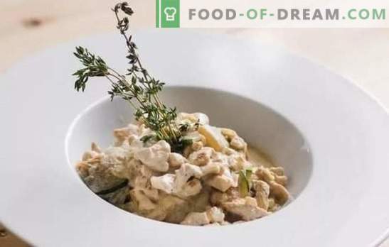 Fricassee: класични рецепти со пилешко, зајак, печурки, аспарагус. Како брзо да готвите фрики според класични рецепти