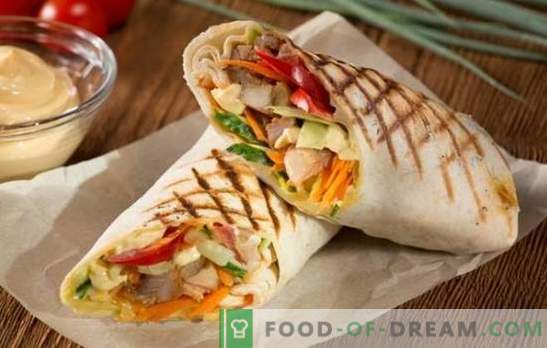 Свинско shawarma - кралска брза храна! Рецепти домашна shawarma со свинско месо и зеленчук, печурки, сирење, краставици