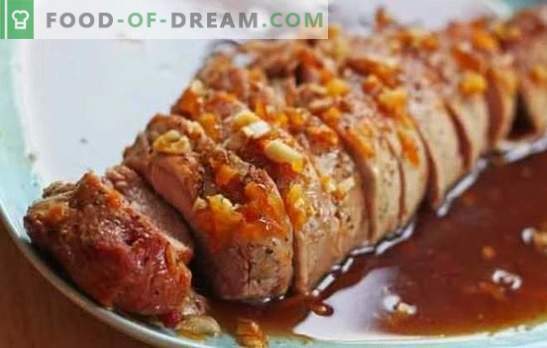 Свинско месо во сос од месо е вкусно јадење. Како да се готви свинско месо во мед, меден сенф и сос од портокал