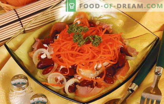 Богата и здрава салата од грав со моркови, месо, печурки и сирење. Најдобри рецепти за грав салата со моркови: секојдневно, празнично
