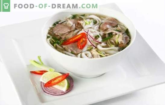Fo Soup - Vietnamees nationaal gerecht. Fo-soeprecepten met kip, rundvlees, vis, zeevruchten, champignons, rijstnoedels
