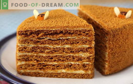 Мед торта со месо - тендер! Едноставно и сложено, со кондензирано млеко и павлака: мед колачи рецепти со крема