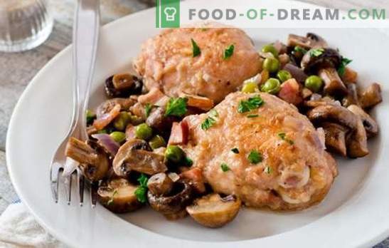 Пилешко со печурки е најдобар начин да се подготви месо за гарнир. Како да се готви пилешко со печурки (рецепт чекор по чекор)