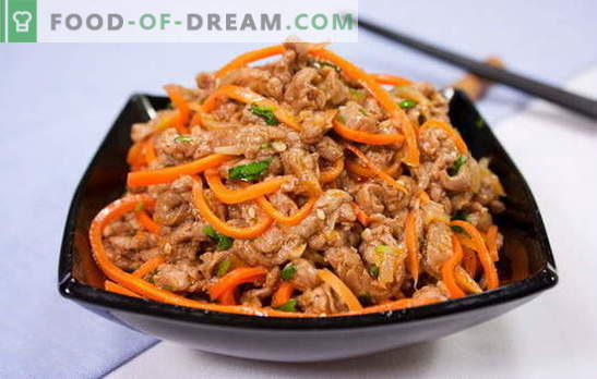 Хех месо - не само љубовта на Корејците! Најдобри опции за предјадења heh со месо и краставици, моркови, зелка, модар патлиџан, компири