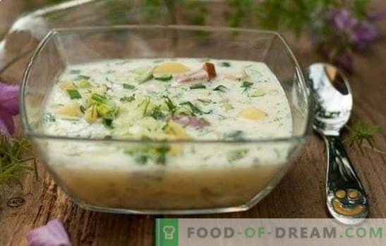 Окрошка на супа - го отстранува не само глад, туку и жед. Okroshka во пилешка супа со кефир, танг, мајонез, павлака, квас