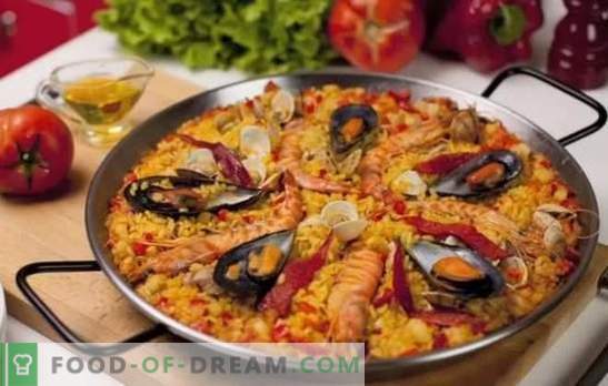 Paella со морска храна - plov во шпански стил. Готвење паела со морска храна и грав, пченка, грашок, риба