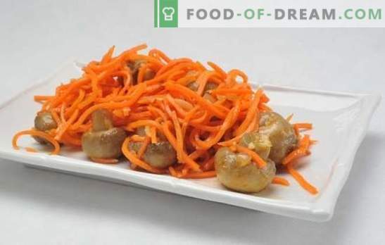 Едноставно и сложено јадење - салата со корејски моркови и печурки. Готвење салата: корејски моркови, печурки ... што друго?