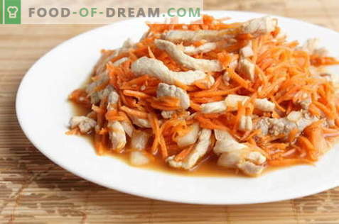 корејски пилешки салата - најдобри рецепти. Како правилно и вкусно да се подготви салата со пилешко и корејски морков.