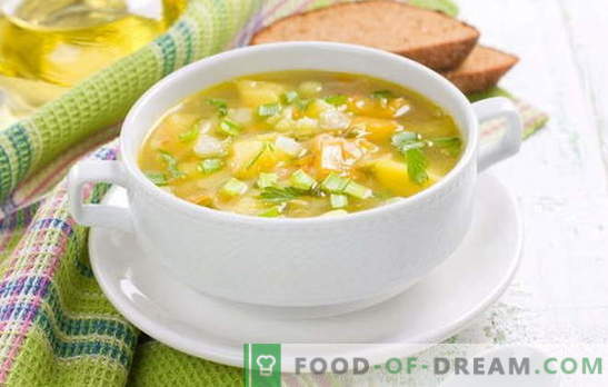 Готвење супа од грашок без месо: јадење без екстра калории. Печурки, зелка и кремасти грашок од суво грозје без месо