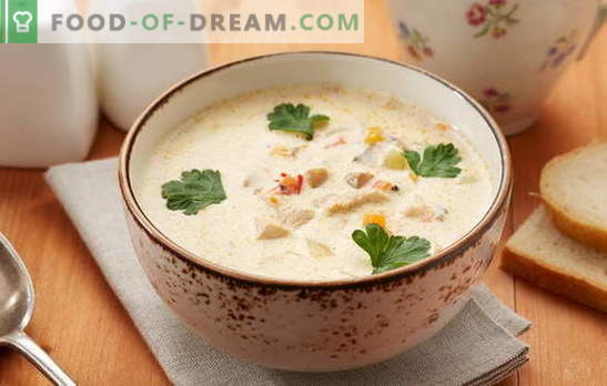 Супа од Поллок - јадење со одличен вкус! Готвење на правилна риба супа со зеленчук, јајца, житарици, сирење, млеко
