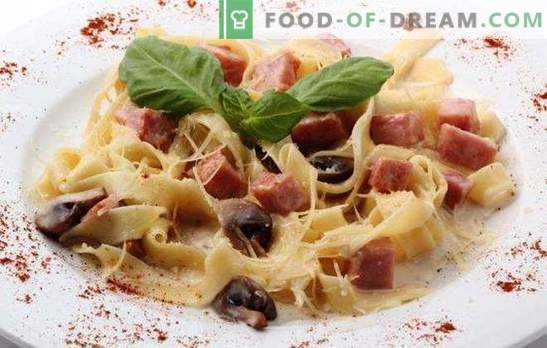 Фетатурин со шунка - тестенини на италијански! Различни начини за готвење на феттучини со шунка и сирење, печурки, домати