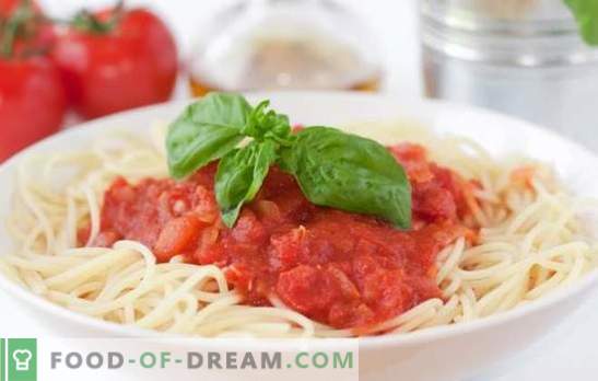 Сос од домати за шпагети - најдобар начин да се прошири едноставното јадење. Избор на најдобри рецепти за сос од домати за шпагети