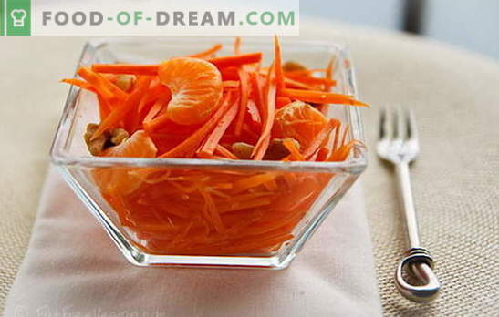 Salades de carottes - recettes simples pour des collations ensoleillées! Salades de carottes simples avec viande, pommes, noix, légumes
