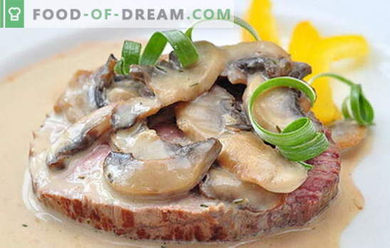 Месо со печурки во бавен шпорет: со пиво, компири, сливи, кисела павлака. Најдобри рецепти за месо со печурки во бавен шпорет