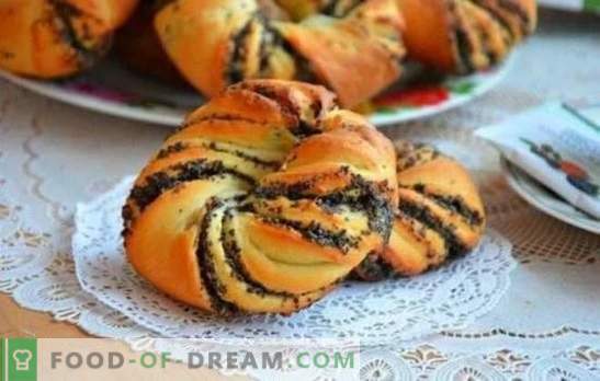 Muffins met maanzaad van gistdeeg - zelfgemaakt bakken, dat door iedereen wordt verkregen! De subtiliteiten van gistbroodjes met poppy