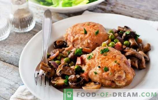 Пилешко со печурки во бавен шпорет - совршена комбинација. Најдобри рецепти на пилешко со печурки во бавен шпорет: полнети, julienne, итн.