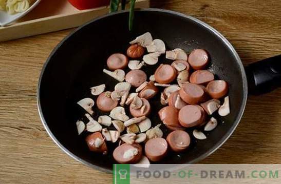 Тестенини со јајца, колбаси и печурки: брзо решение за проблемот со појадок или вечера. Фото рецепт: готвење тестенини со печурки и колбаси чекор по чекор