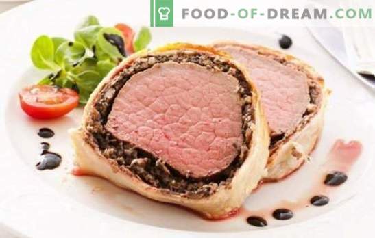 Свинско месо во тесто - миризливо месо за гарнитури или закуски. Рецепти од свинско месо во тестото во рерната и во садот: со печурки, кајсии, боровинки