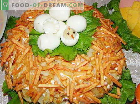 Ensalada de urogallo de madera - las mejores recetas. Cómo preparar de forma adecuada y deliciosa un nido de ensalada.