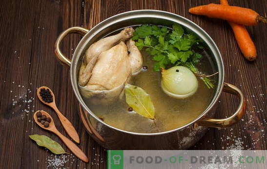 Како да се вари супа за супа, супа, сосови и други јадења. Рецепти: како да се готви пилешка супа, говедско месо, риба, свинско месо, коска