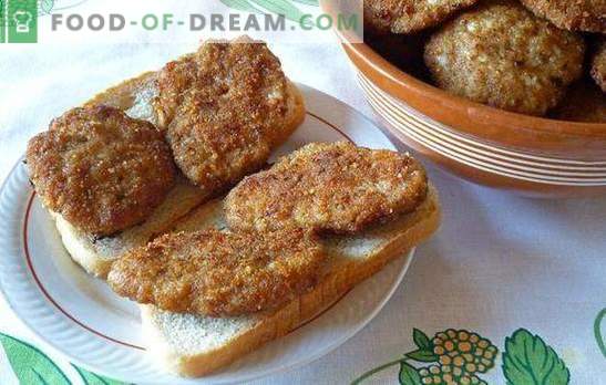 Cutlets како во трпезаријата - тие се добиваат дома! Коцки во советската кантина со гриз, леб, компир и ориз